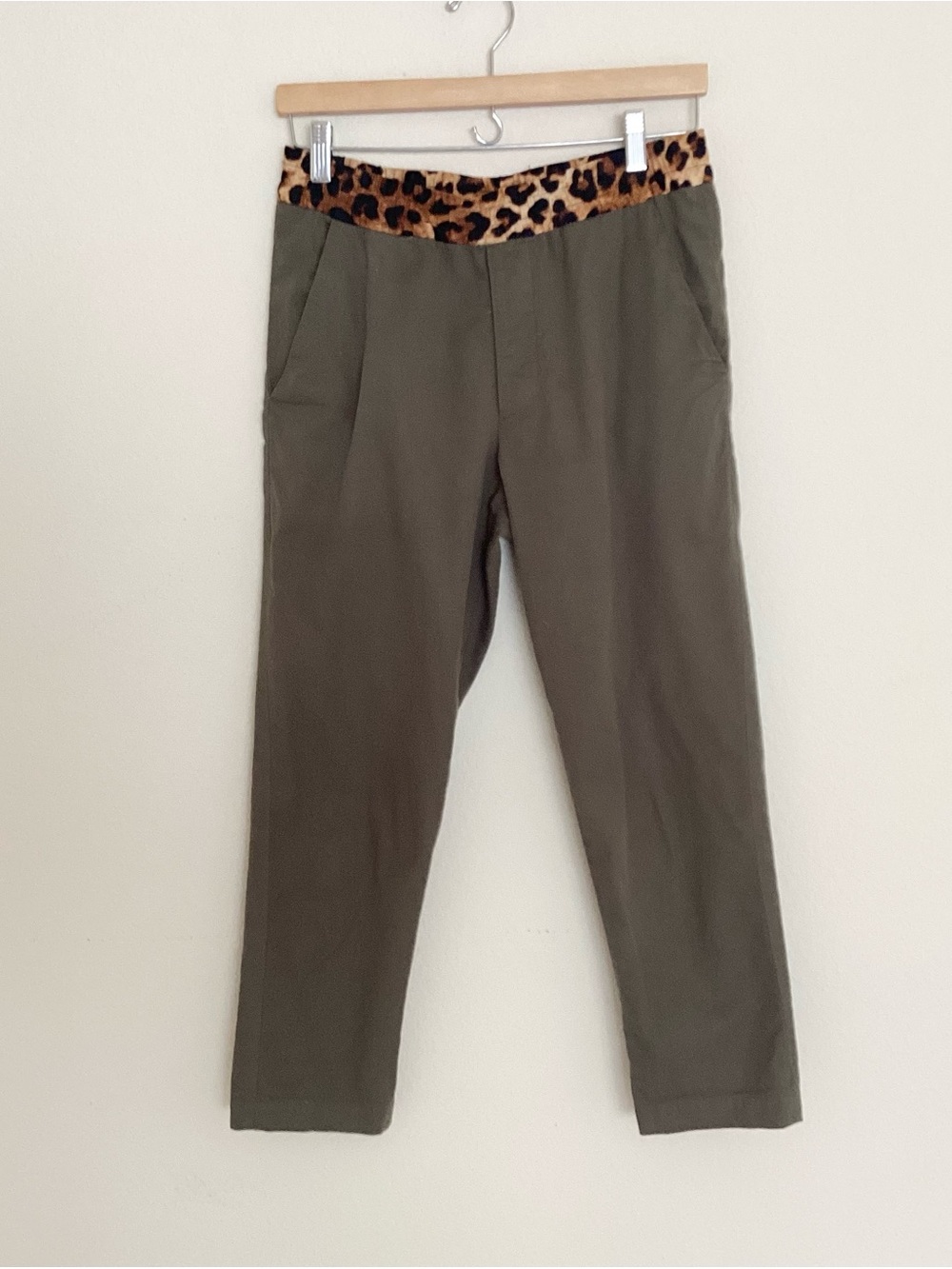 R13 Olive Ankle Pants with Leopard String Tie Waistband SZ XS
